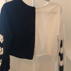 white and black long sleeve tee